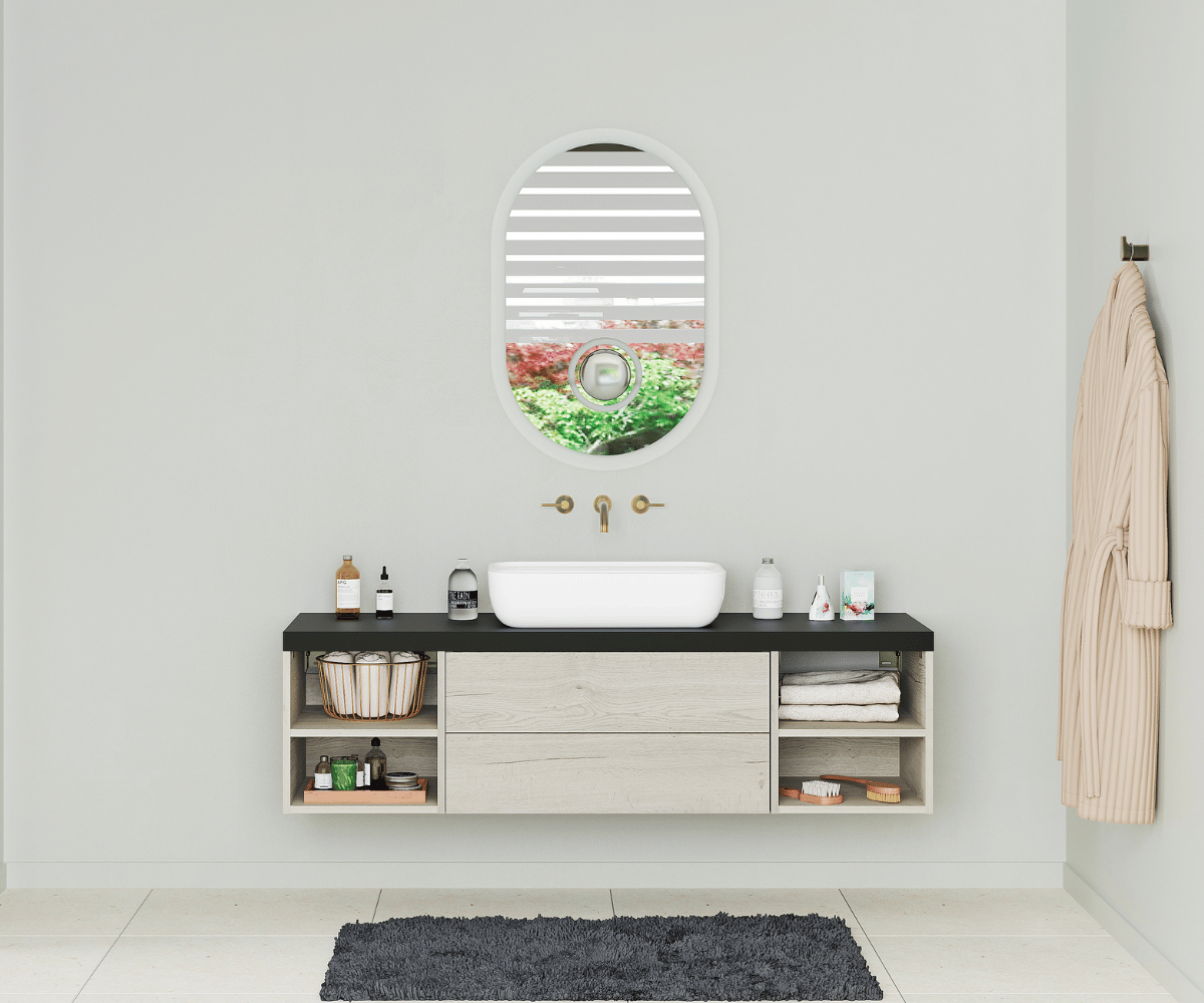 Otevřené skříňky pod umyvadlovou desku