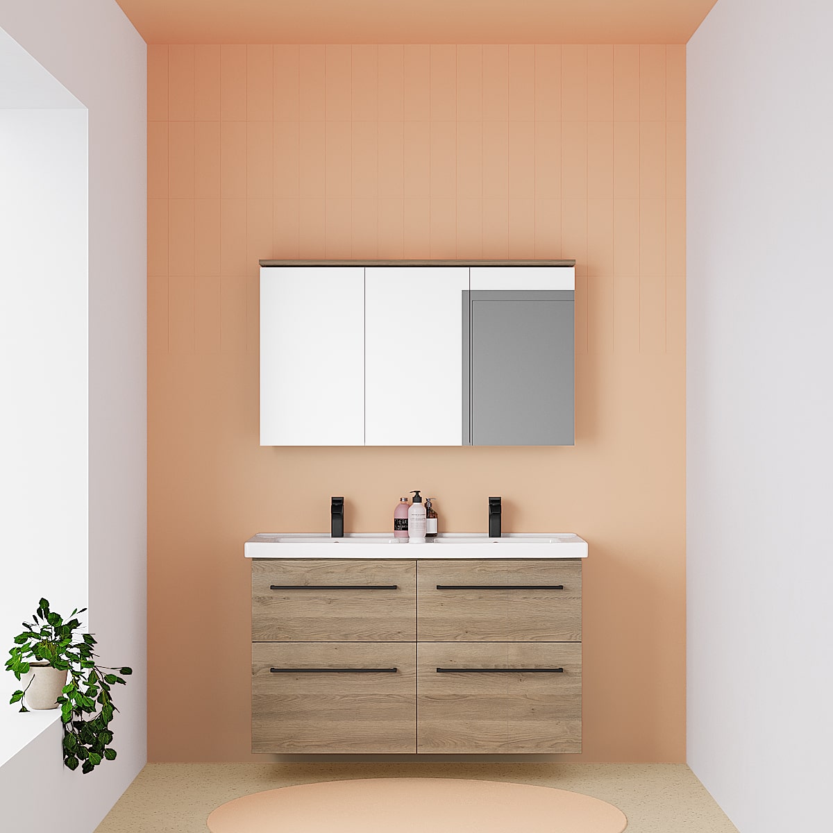 Koupelna s barvou stěny Peach Fuzz - barva roku 2024
