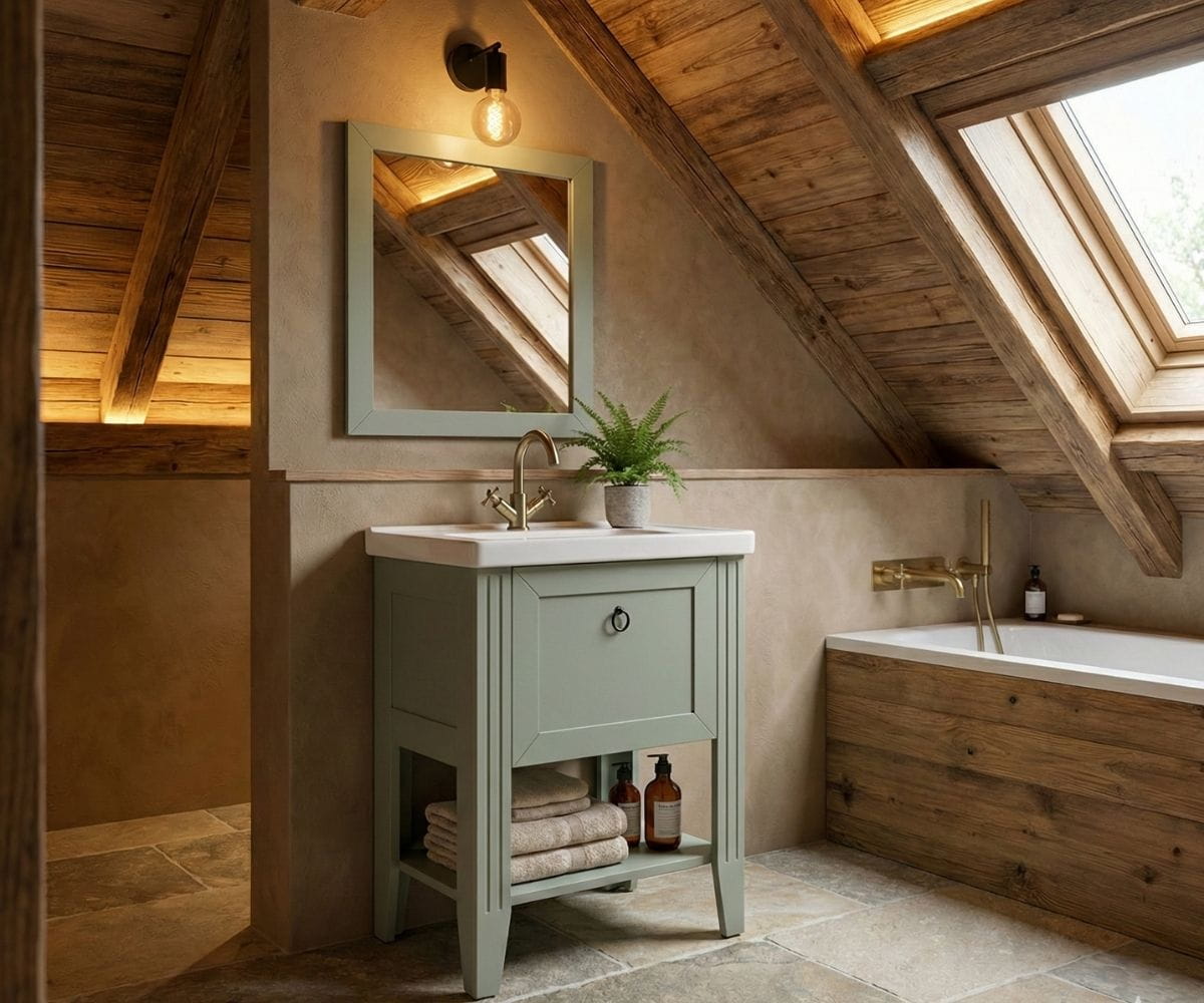 Umyvadlová skříňka ANTIK SUPZ 70 v horské podkrovní koupelně