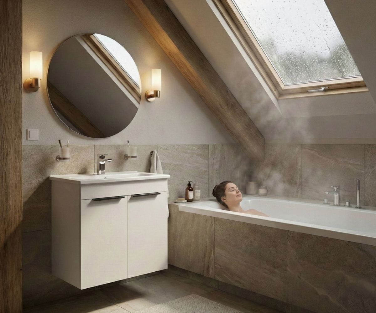 Umyvadlová skříňka BENEFIT SZD2 60 v podkrovní koupelně