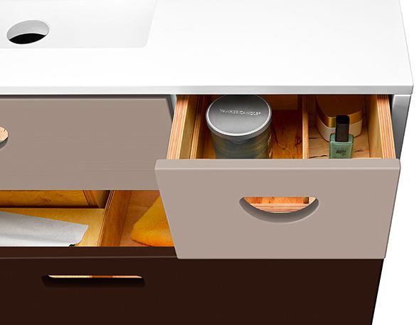 Koupelnová skříňka Retro - detail zásuvky a umyvadla Plane