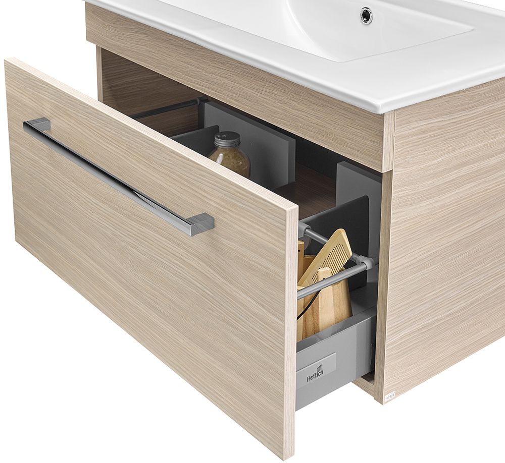 Detail zásuvky umyvadlové skříňky ASTON s organizérem Hettich