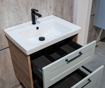 Detail otevřených zásuvek umyvadlové skříňky PORTO SZZ2 65 (zobrazený rozměr se může lišit)