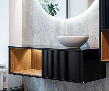 Umyvadlová skříňka ARTEO SZZO 120 v provedení M17 Černá mat s vroubkovanými čely s umyvadlem NIKOLO 1