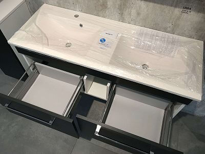 Výprodej 177 - ASTON SZZ2 120 - BÍLÁ lesk/COSMO+Umyvadlo ASA SLIM 120 z litého mramoru - BÍLÉ