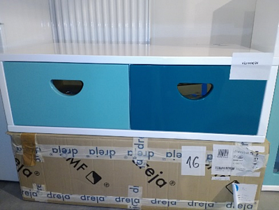 Výprodej 24 - RETRO SN 50 vč. dřevěných noh - Bílá lesk/Světle a tmavě modrá 