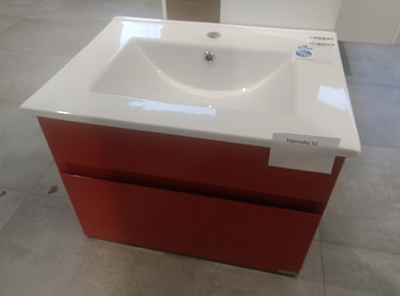 Výprodej 51 - Umyvadlová skříňka Lagonda SZZ červená (pískovaná) vysoký lesk/červená (pískovaná) vysoký lesk - vč. keramického umyvadla Slim. 