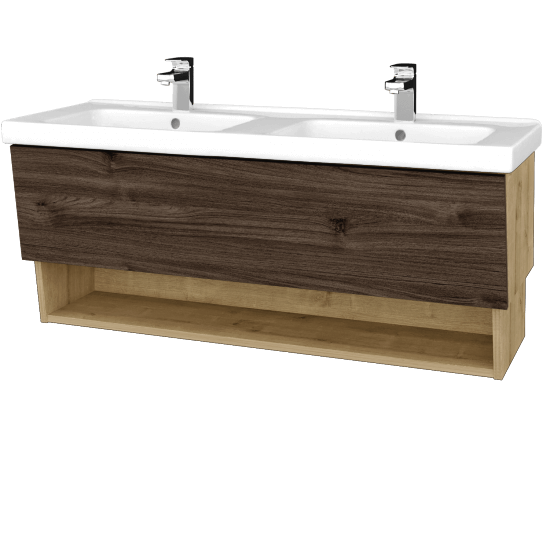 Koupelnová skříňka INVENCE SZZO 125 (dvojumyvadlo Harmonia)  - D09 Arlington - D25 Teak