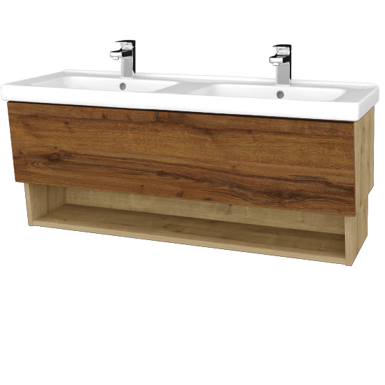 Koupelnová skříňka INVENCE SZZO 125 (dvojumyvadlo Harmonia)  - D09 Arlington - D27 Cognac