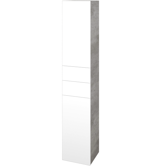 Vysoká skříň DOS SVD2Z2 35  - D01 Beton - Úchytka T00 (bez úchytky) - N01 Bílá lesk - Levé