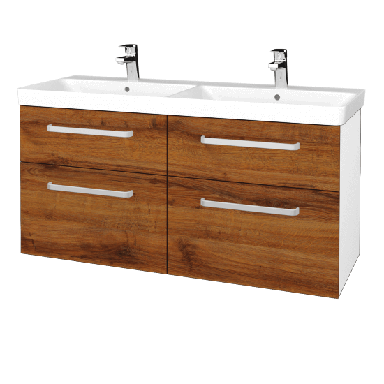 Umyvadlová skříňka Q MAX SZZ4 120  - N01 Bílá lesk - Úchytka T01 - D27 Cognac