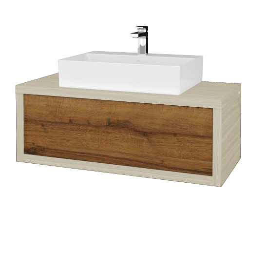 Umyvadlová skříňka STORM SZZ 100 (umyvadlo Kube)  - D04 Dub - D27 Cognac