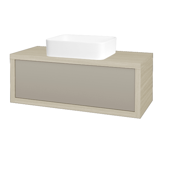 Badezimmerschrank MOVE SZZ 100 (Waschtisch Joy)  - D04 Eiche - L04 Taupe Lack Hochglanz