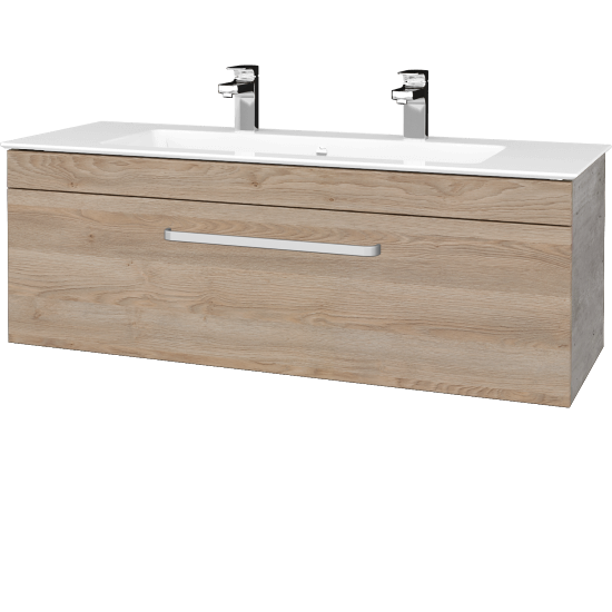 Badezimmerschrank LINEA SZZ 120  - D01 Beton - Griffes T01 - D17 Eiche Colorado