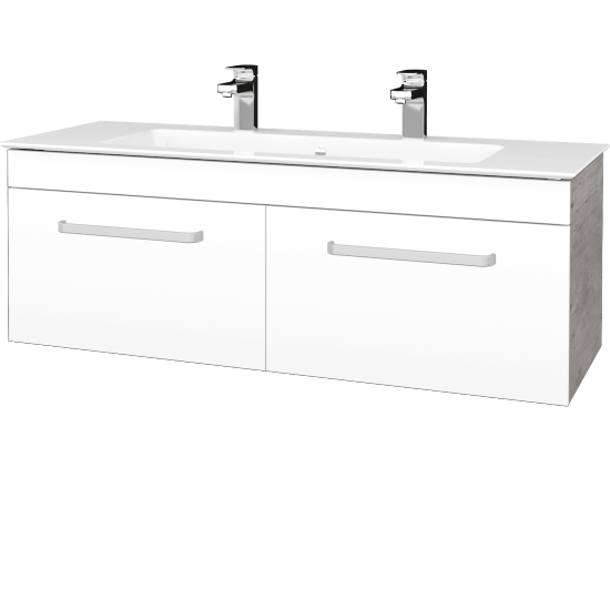 Umyvadlová skříňka ASTON SZZ2 120  - D01 Beton - Úchytka T01 - M01 Bílá mat