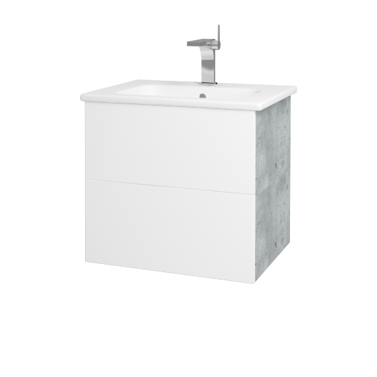 Badezimmerschrank FLAT SZZ2 60 (Waschtisch Euphoria)  - D01 Beton - L01 Weiß Lack Hochglanz