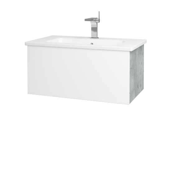 Badezimmerschrank FLAT SZZ 80 (Waschtisch Euphoria)  - D01 Beton - L01 Weiß Lack Hochglanz
