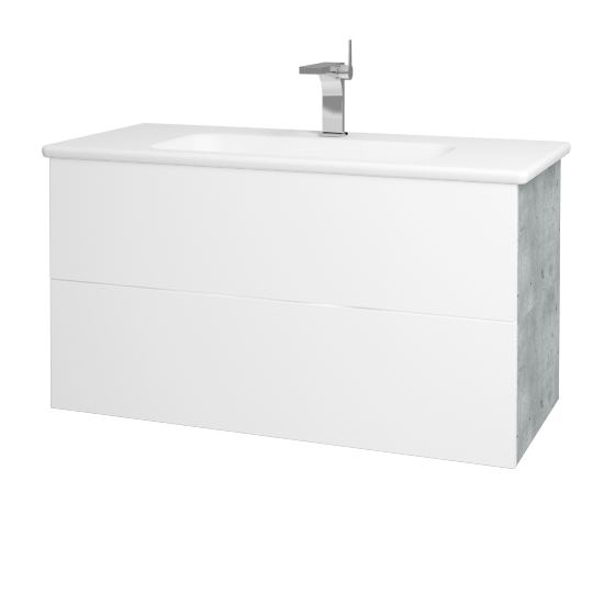 Badezimmerschrank FLAT SZZ2 100 (Waschtisch Euphoria)  - D01 Beton - L01 Weiß Lack Hochglanz