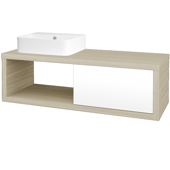 Badezimmerschrank MOVE SZZO 120 (Waschtisch Joy 3)  - D04 Eiche - L01 Weiß Lack Hochglanz - Links