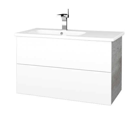 Koupelnová skříňka VARIANTE SZZ2 90 (umyvadlo Euphoria)  - D01 Beton - M01 Bílá mat