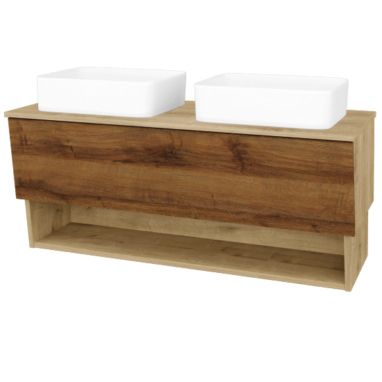 Koupelnová skříňka INVENCE SZZO 125 (2 umyvadla Joy)  - D09 Arlington - D27 Cognac - Ne