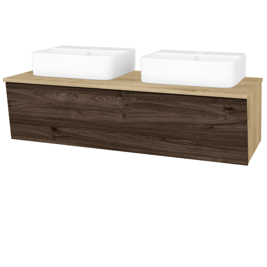 Koupelnová skříňka INVENCE SZZ 125 (2 umyvadla Joy 3)  - D09 Arlington - D25 Teak - Ne