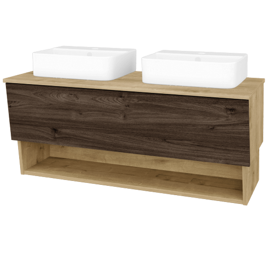 Koupelnová skříňka INVENCE SZZO 125 (2 umyvadla Joy 3)  - D09 Arlington - D25 Teak - Ne