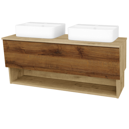 Koupelnová skříňka INVENCE SZZO 125 (2 umyvadla Joy 3)  - D09 Arlington - D27 Cognac - Ne