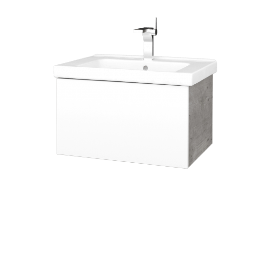 Badezimmerschrank FLAT SZZ 65 (Waschtisch Harmonia)  - D01 Beton - L01 Weiß Lack Hochglanz