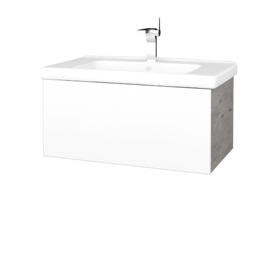 Badezimmerschrank FLAT SZZ 80 (Waschtisch Harmonia)  - D01 Beton - L01 Weiß Lack Hochglanz