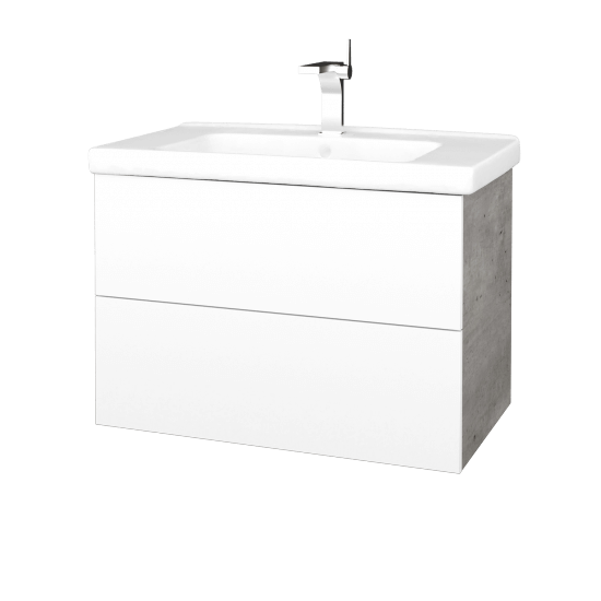 Badezimmerschrank FLAT SZZ2 80 (Waschtisch Harmonia)  - D01 Beton - L01 Weiß Lack Hochglanz