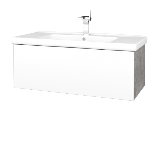 Badezimmerschrank FLAT SZZ 100 (Waschtisch Harmonia)  - D01 Beton - M01 Weiß Lack Matt