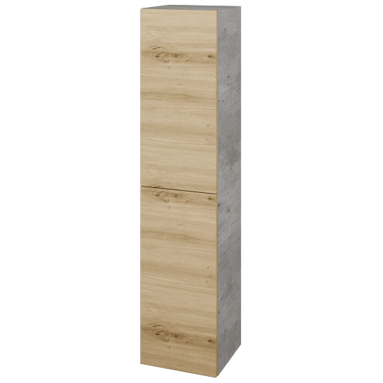 Vysoká skříň s košem na prádlo DOS SVD2K 35  - D01 Beton - Úchytka T00 (bez úchytky) - D22 Karamel - Levé