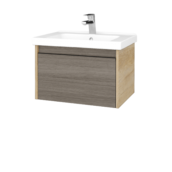 Badezimmerschrank LOGI SZZ 65 (Waschtisch Harmonia)  - D15 Eiche Nebraska - Griffes T33 - D03 Cafe