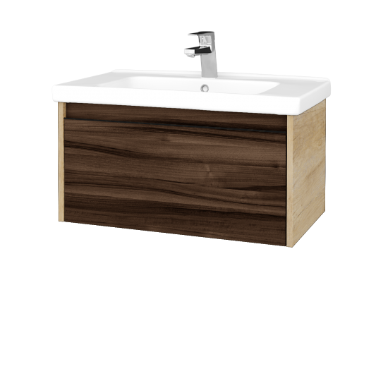 Badezimmerschrank LOGI SZZ 80 (Waschtisch Harmonia)  - D15 Eiche Nebraska - Griffes T33 - D06 Nussbaum