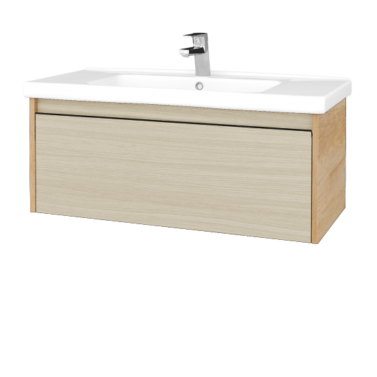 Badezimmerschrank LOGI SZZ 100 (Waschtisch Harmonia)  - D15 Eiche Nebraska - Griffes T33 - D04 Eiche