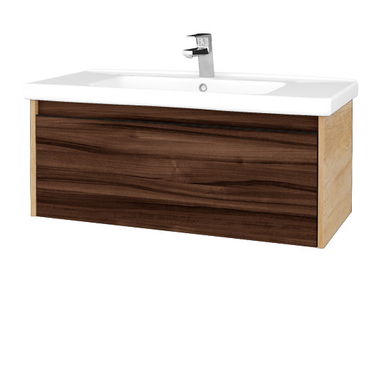 Badezimmerschrank LOGI SZZ 100 (Waschtisch Harmonia)  - D15 Eiche Nebraska - Griffes T33 - D06 Nussbaum