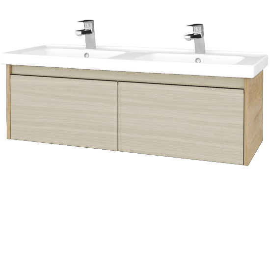 Umyvadlová skříňka BONO SZZ2 125 (dvojumyvadlo Harmonia)  - D15 Nebraska - D04 Dub