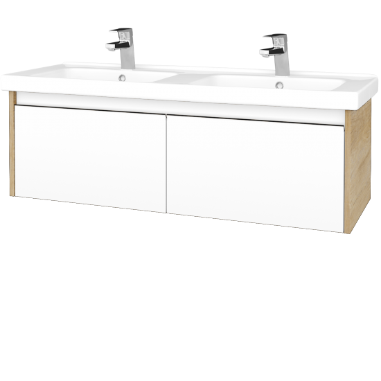 Umyvadlová skříňka BONO SZZ2 125 (dvojumyvadlo Harmonia)  - D15 Nebraska - N01 Bílá lesk