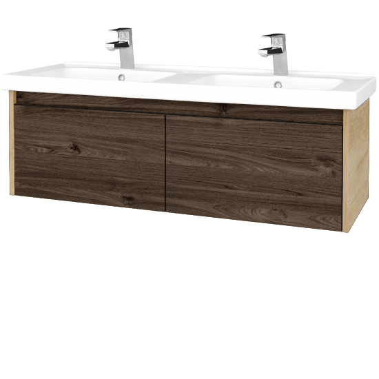 Umyvadlová skříňka BONO SZZ2 125 (dvojumyvadlo Harmonia)  - D15 Nebraska - Úchytka T33 - D25 Teak