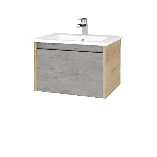 Badezimmerschrank LOGI SZZ 60 (Waschtisch Euphoria)  - D15 Eiche Nebraska - Griffes T33 - D01 Beton