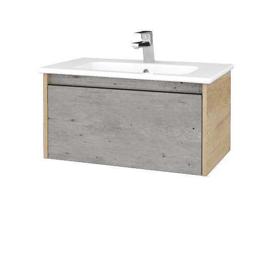 Badezimmerschrank LOGI SZZ 80 (Waschtisch Euphoria)  - D15 Eiche Nebraska - Griffes T33 - D01 Beton