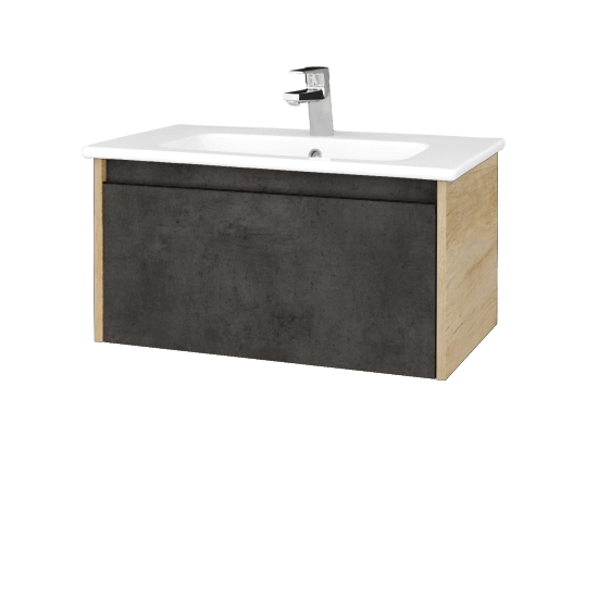 Badezimmerschrank LOGI SZZ 80 (Waschtisch Euphoria)  - D15 Eiche Nebraska - Griffes T33 - D16 Dark Beton