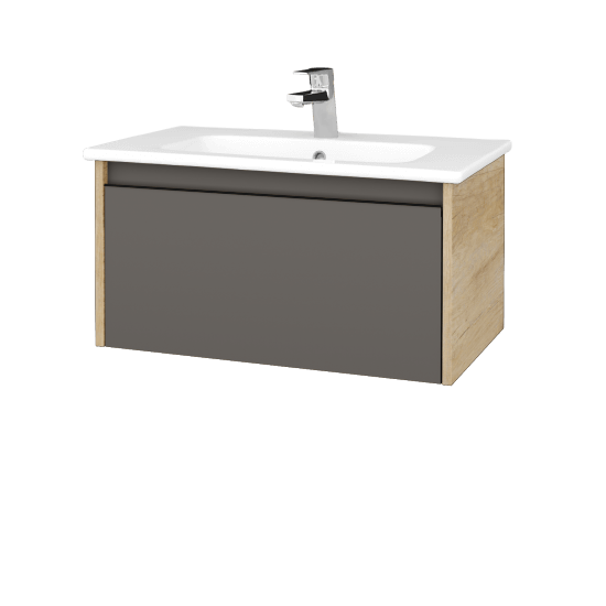 Badezimmerschrank LOGI SZZ 80 (Waschtisch Euphoria)  - D15 Eiche Nebraska - Griffes T33 - N06 Lava