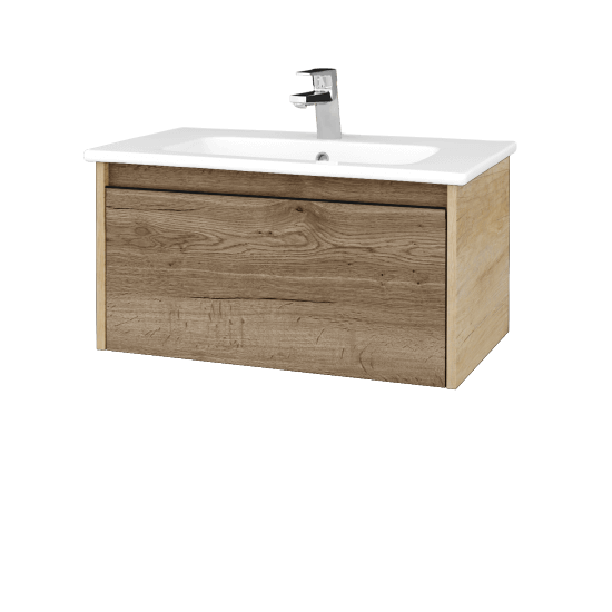 Badezimmerschrank LOGI SZZ 80 (Waschtisch Euphoria)  - D15 Eiche Nebraska - Griffes T33 - D21 Tobacco