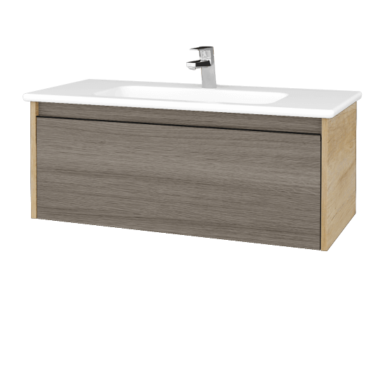 Badezimmerschrank LOGI SZZ 100 (Waschtisch Euphoria)  - D15 Eiche Nebraska - Griffes T33 - D03 Cafe