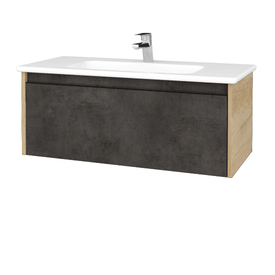 Badezimmerschrank LOGI SZZ 100 (Waschtisch Euphoria)  - D15 Eiche Nebraska - Griffes T33 - D16 Dark Beton