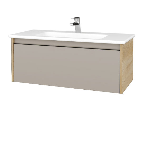 Badezimmerschrank LOGI SZZ 100 (Waschtisch Euphoria)  - D15 Eiche Nebraska - Griffes T33 - N07 Stone