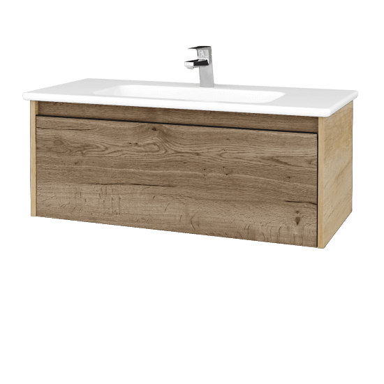 Badezimmerschrank LOGI SZZ 100 (Waschtisch Euphoria)  - D15 Eiche Nebraska - Griffes T33 - D21 Tobacco