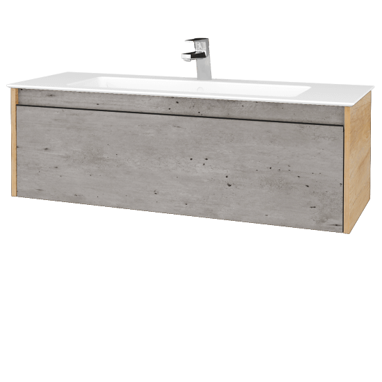 Badezimmerschrank LOGI SZZ 120 (Waschtisch Pura)  - D15 Eiche Nebraska - Griffes T33 - D01 Beton